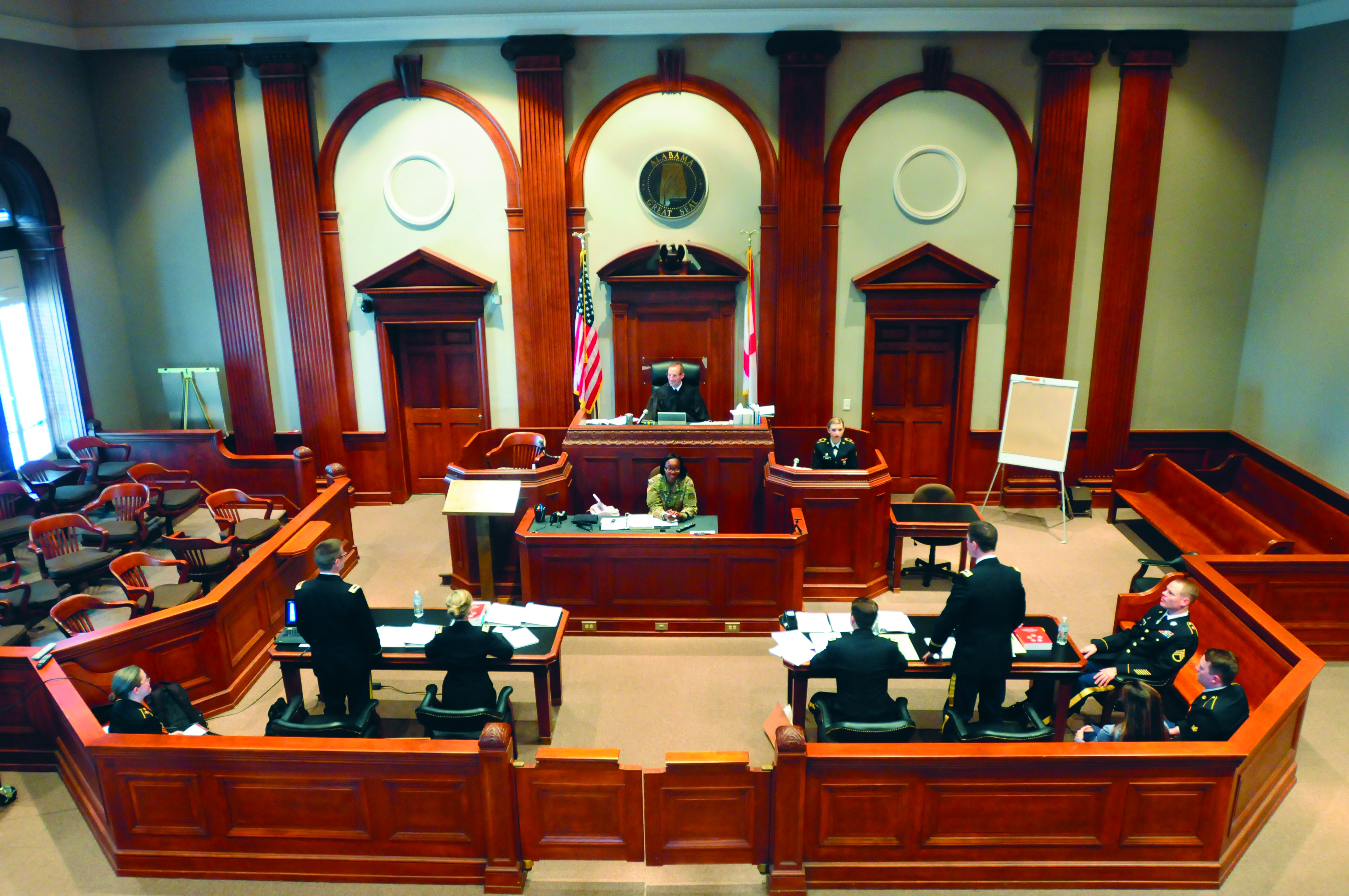 The 167th Theater Sustainment Command
        Judge Advocate General section and the Alabama
        National Guard Trial Defense Service carried out a
        mock trial. (Credit: SSG Katherine Dowd)